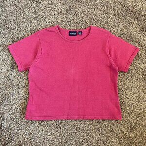 Liz Claiborne Knit T-Shirt Pink Large Y2K 2000s Casual Tee